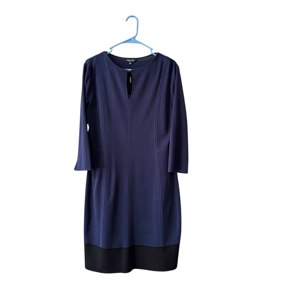 Misook Knit Shift Dress Size M Navy Blue Black Colorblock Work Career Travel NWT